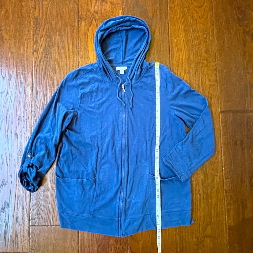 J. Jill Blue Zip-Up Hooded Jacket | Lightweight Casual Hoodie Layer | Size Large - Picture 5 of 6